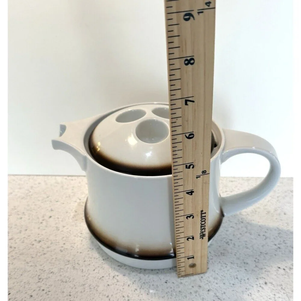 Vtg Suisse Langenthal MCM White Brown Coffee Tea Pot Server Porcelain Swiss